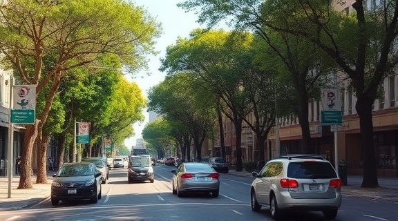 strategic arborist advertising, convincing, arranging a billboard layout, photorealistic, urban streets lined with trees, highly detailed, cars passing by, 8k resolution, muted urban tones, bright afternoon sun, shot with a 50mm lens.